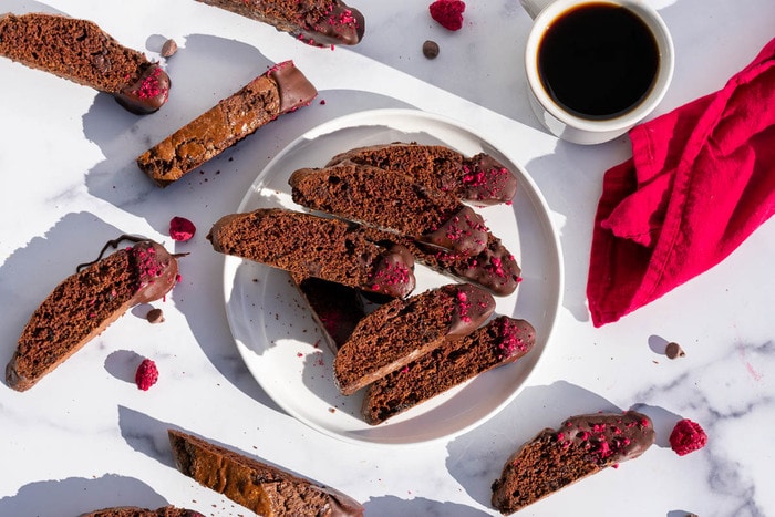 Valentine's Day Cookies - Chocolate Raspberry Sourdough Biscotti