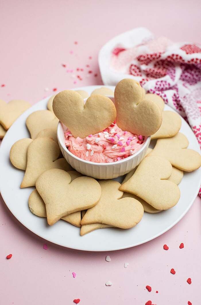 Valentine's Day Cookies - Heart Cookies and Cream Cheese Sprinkle Dip