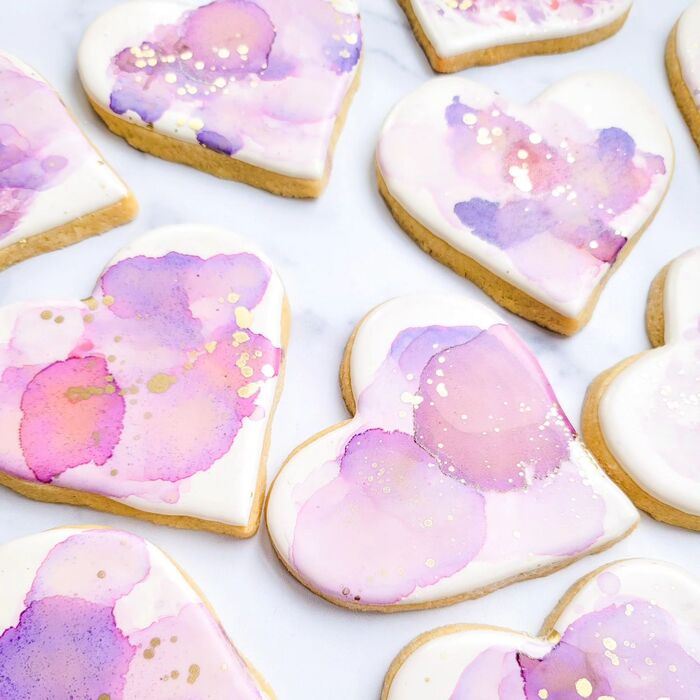 Valentine's Day Cookies - Watercolor Heart-Shaped Cookies