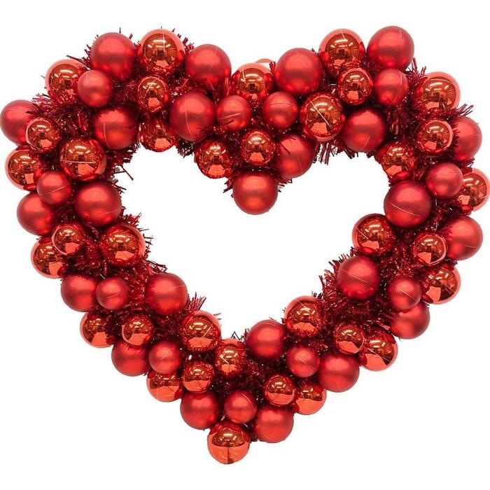 Valentine's Day Decor Ideas - Red Heart Ornament & Tinsel Wreath