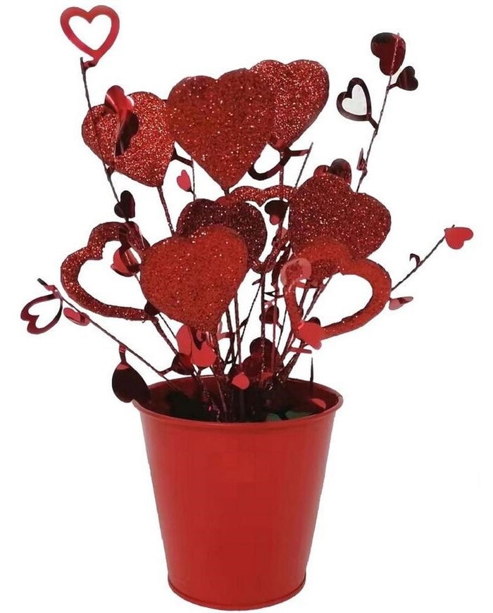 Valentine's Day Decor Ideas - Potted Red Glitter Tinsel Heart Bouquet