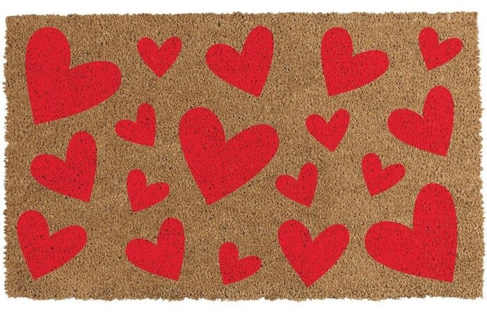 Valentine's Day Decor Ideas - Red Hearts Coir & Vinyl Doormat