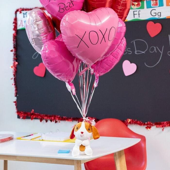 Valentine's Day Decor Ideas - White & Brown Plush Puppy Balloon Weight