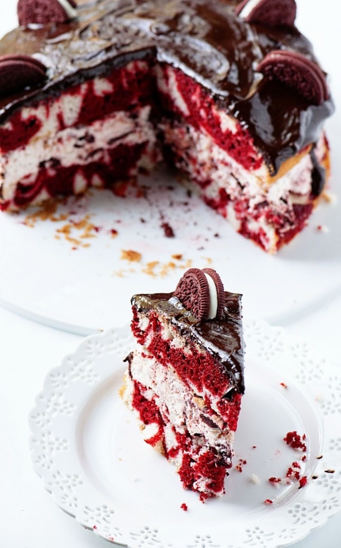 Valentine's Day Treats - Red Velvet Marble Oreo Cake