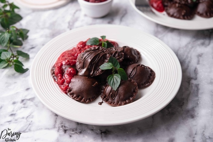 Valentine's Day Treats - Chocolate Ravioli with Mascarpone and Raspberry Sauce