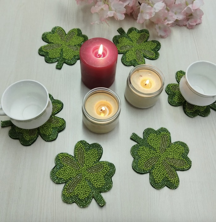 best st patricks day decorations - four-leaf clover coasters