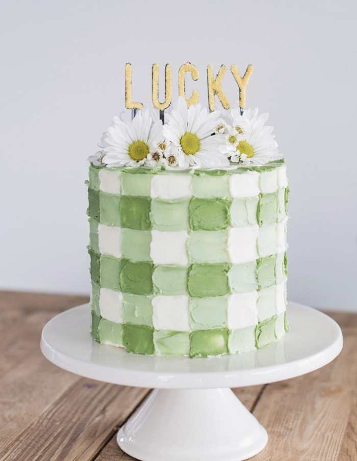 cakes for st patricks day - “LUCKY” Gingham Cake
