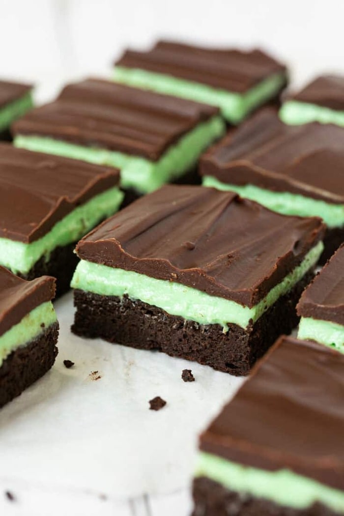 St. Patrick's Day Desserts - Mint Brownies with Chocolate Ganache
