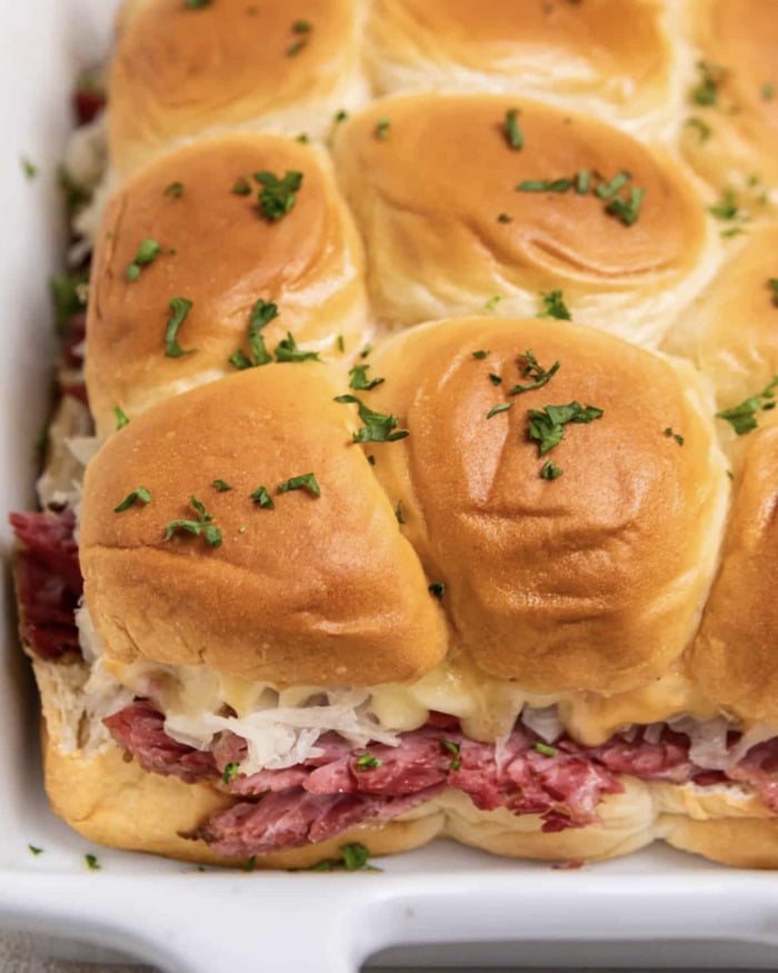 st patricks day food ideas - Reuben Sliders with Corned Beef