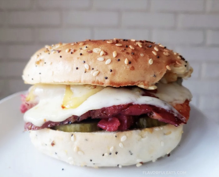 st patricks day food ideas - Corned Beef Bagel Sandwich 
