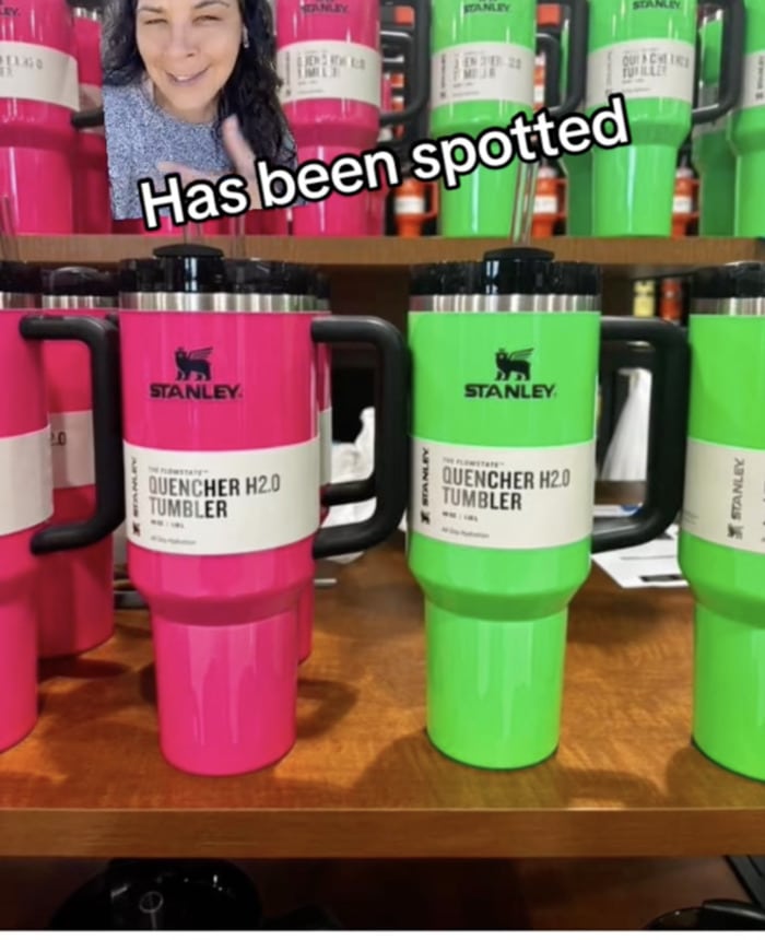 Stanley Pink and Green Cups on Shelves