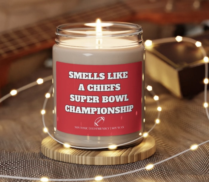 Taylor Swift Themed Super Bowl Party Ideas - smells like a Chiefs Super Bowl Championship candle