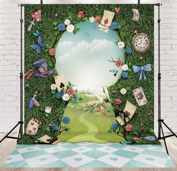 the best Alice in Wonderland Party Decorations - photo backdrop