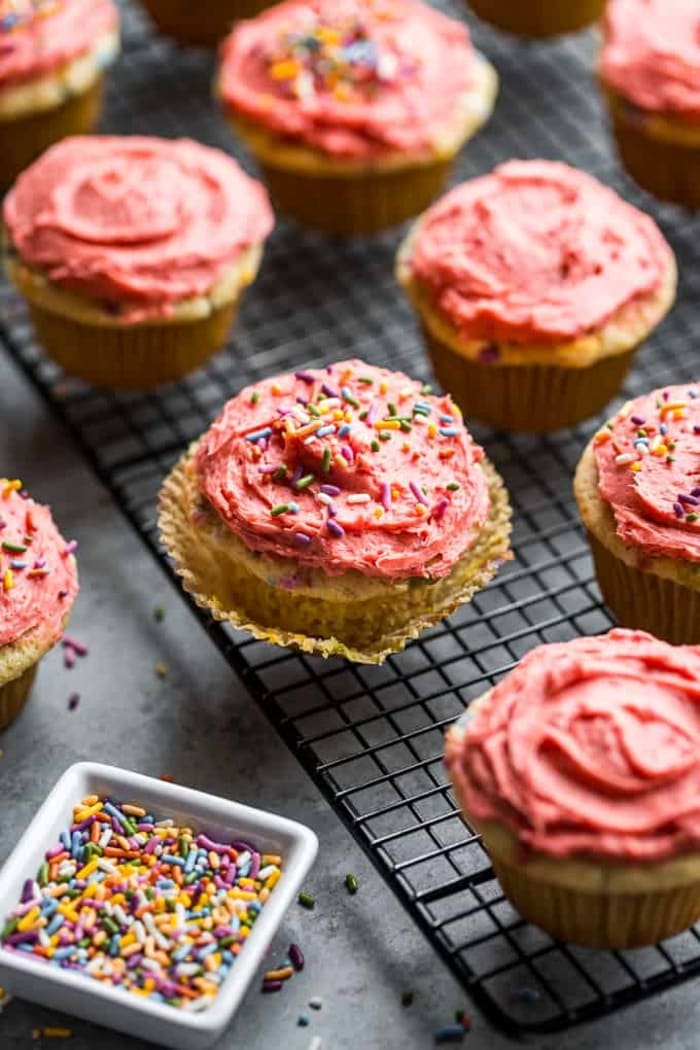 Valentine's Cupcakes - Natural Funfetti Cupcakes with Strawberry Buttercream