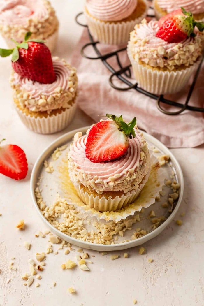 Valentine's Cupcakes - Almond Cupcakes with Roasted Strawberry Buttercream