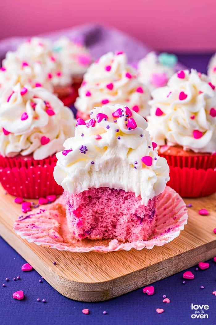 Valentine's Cupcakes - Pink Velvet Cupcakes with Sprinkles