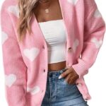 Valentine's Day Costume Ideas - Heart Pink V-Neck Knit Sweater Cardigan