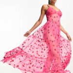Valentine's Day Costume Ideas - Lace & Beads Sheer Maxi Dress in Pink and Red Heart
