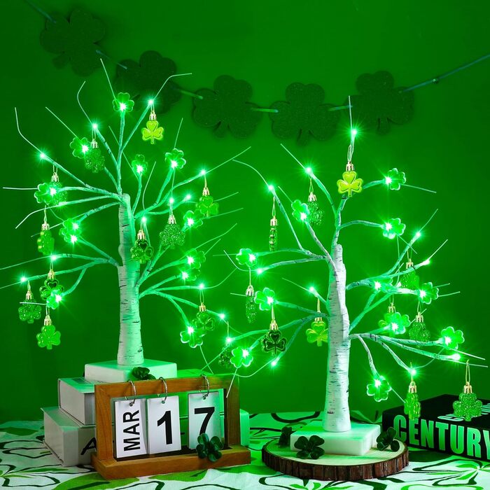 Best St. Patrick’s Day Decorations on Amazon - Light-Up Birch Tree With Hanging Shamrock Ornaments