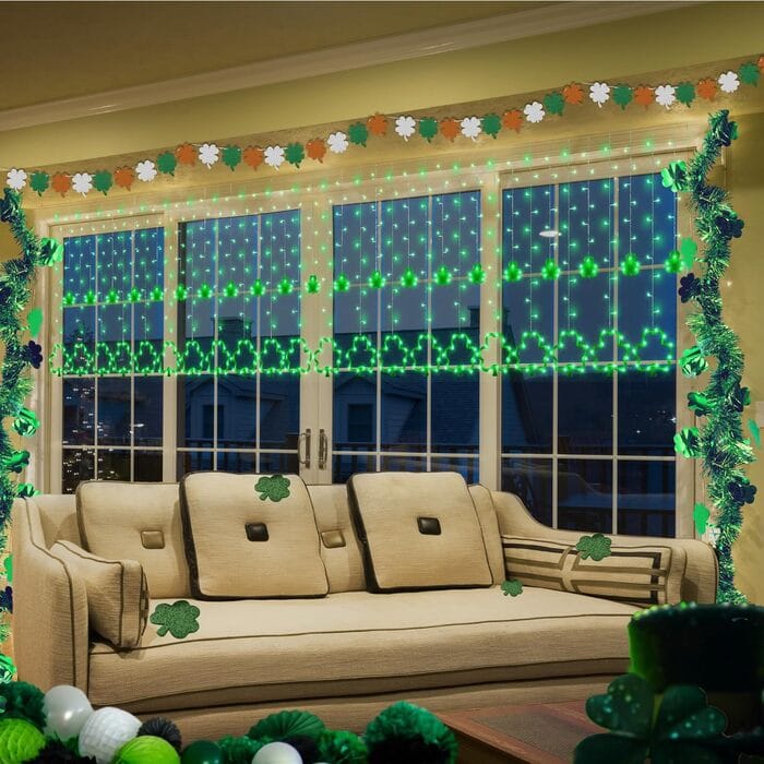 Best St. Patrick’s Day Decorations on Amazon - Enhon Hanging Curtain Shamrock Lights