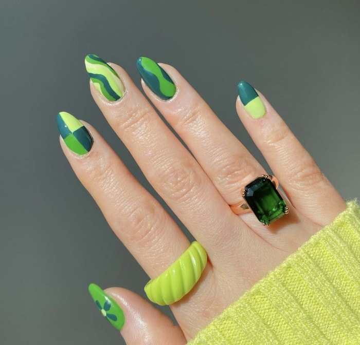 Green Nail Designs - Mismatched Green Nail Designs